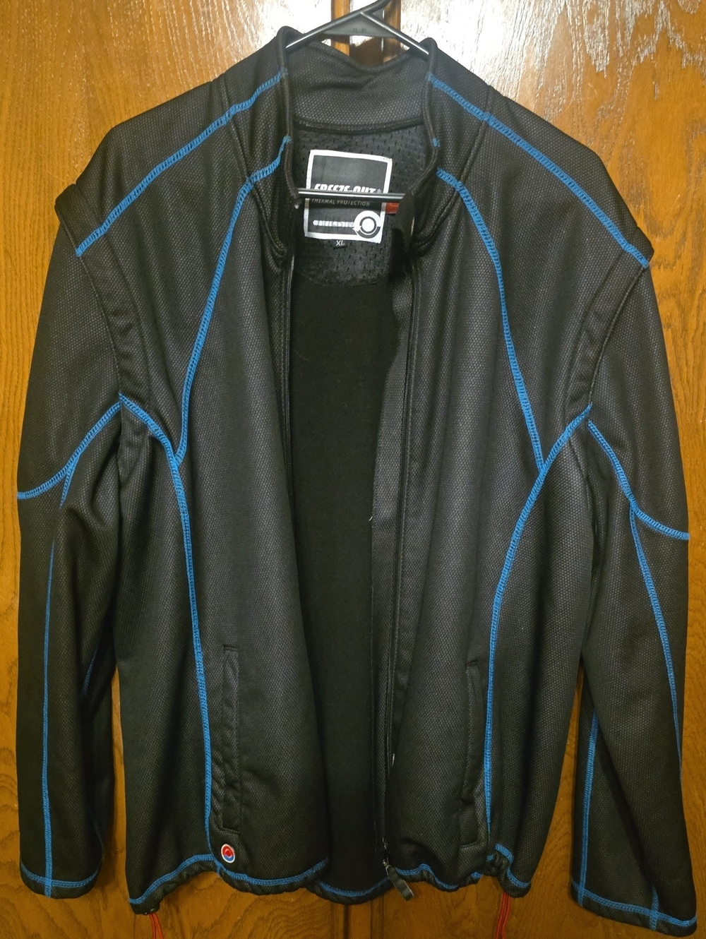 Men’s Freeze-Out Black Motorcycle Jacket Thermal Protection Blue Trim Size XL